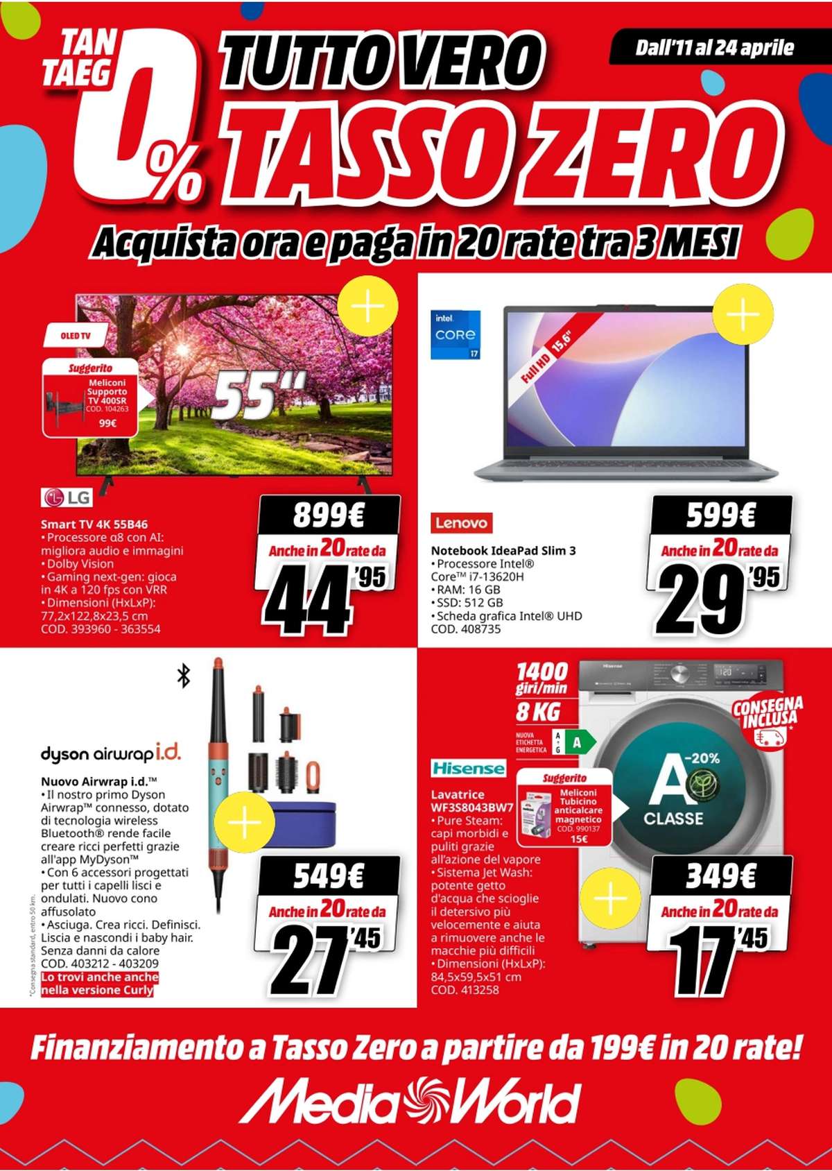 Volantino MediaWorld Tasso Zero dal 11 aprile 2025